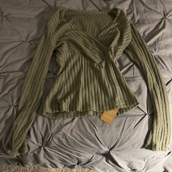 Frenchy Surplice Neck Ribbed Knit Tee - Picture 3 of 4